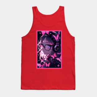 Aesthetic Anime Girl Pink Rosa Black | Quality Aesthetic Anime Design | Premium Chibi Manga Anime Art Tank Top